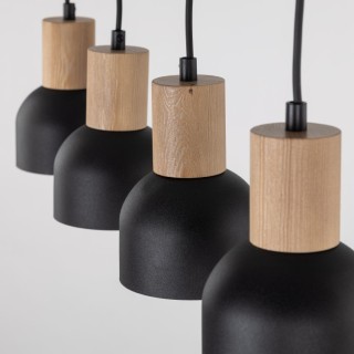 Suspension Cairo 4 lumières – pin & noir – en métal et bois – style moderne