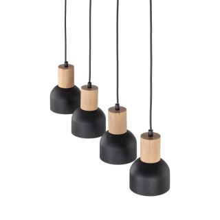 Suspension Cairo 4 lumières – pin & noir – en métal et bois – style moderne