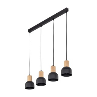 Suspension Cairo 4 lumières – pin & noir – en métal et bois – style moderne