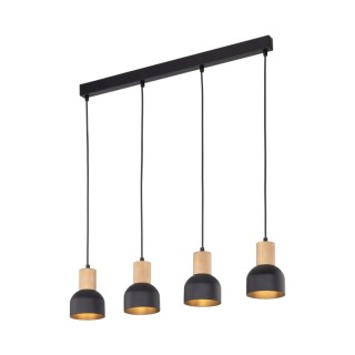 Suspension Cairo 4 lumières – pin & noir – en métal et bois – style moderne