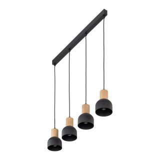 Suspension Cairo 4 lumières – pin & noir – en métal et bois – style moderne