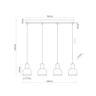 Suspension Cairo 4 lumières – pin & noir – en métal et bois – style moderne