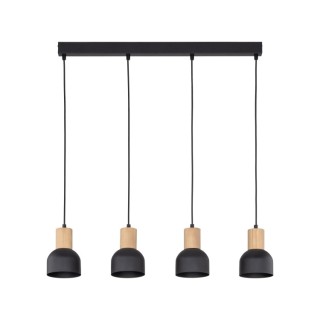 Suspension Cairo 4 lumières – pin & noir – en métal et bois – style moderne