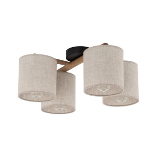 Plafonnier Deva 4 lumières – gris & noir – en métal et bois – style moderne