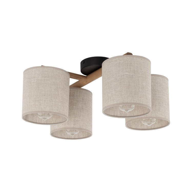 Plafonnier Deva 4 lumières – gris & noir – en métal et bois – style moderne