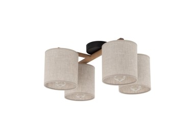 Plafonnier Deva 4 lumières – gris & noir – en métal et bois – style moderne