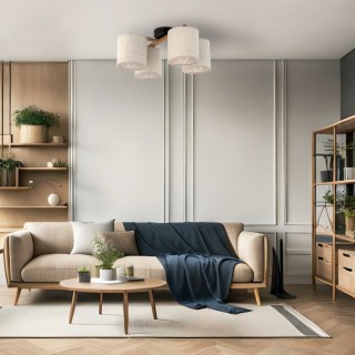 Plafonnier Deva 4 lumières – gris & noir – en métal et bois – style moderne