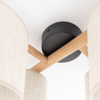 Plafonnier Deva 4 lumières – gris & noir – en métal et bois – style moderne