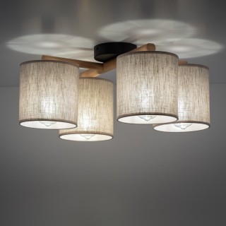Plafonnier Deva 4 lumières – gris & noir – en métal et bois – style moderne