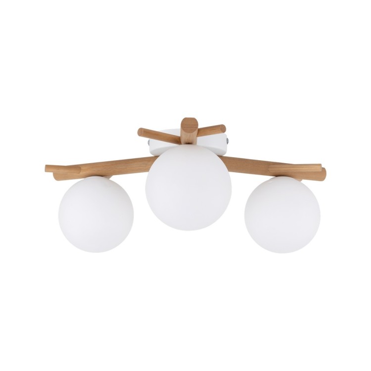 Plafonnier Sheron 3 lumières – blanc & pin – en métal et bois – style moderne