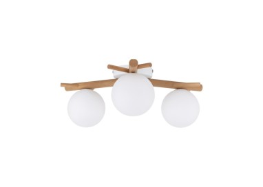 Plafonnier Sheron 3 lumières – blanc & pin – en métal et bois – style moderne