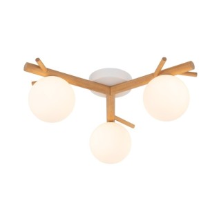 Plafonnier Sheron 3 lumières – blanc & pin – en métal et bois – style moderne