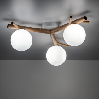 Plafonnier Sheron 3 lumières – blanc & pin – en métal et bois – style moderne