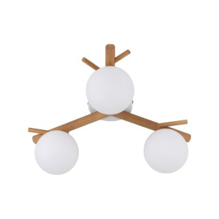 Plafonnier Sheron 3 lumières – blanc & pin – en métal et bois – style moderne