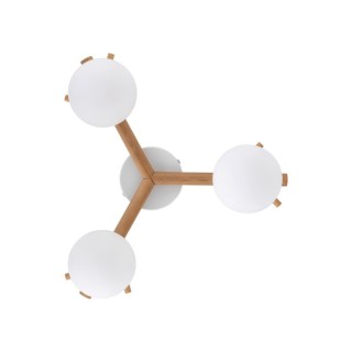 Plafonnier Sheron 3 lumières – blanc & pin – en métal et bois – style moderne