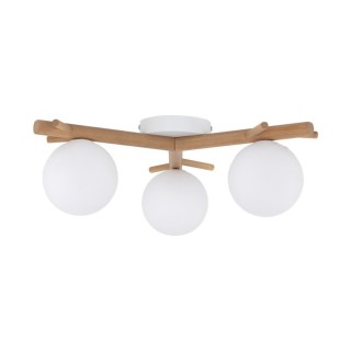 Plafonnier Sheron 3 lumières – blanc & pin – en métal et bois – style moderne