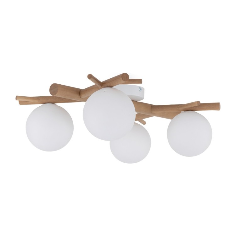 Plafonnier Sheron 4 lumières – blanc & pin – en métal et bois – style moderne