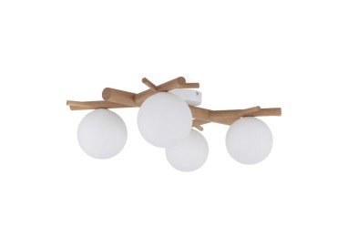 Plafonnier Sheron 4 lumières – blanc & pin – en métal et bois – style moderne