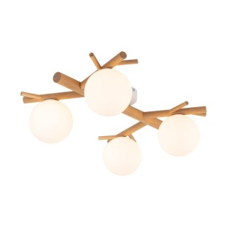 Plafonnier Sheron 4 lumières – blanc & pin – en métal et bois – style moderne