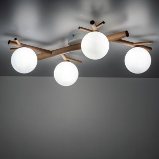 Plafonnier Sheron 4 lumières – blanc & pin – en métal et bois – style moderne