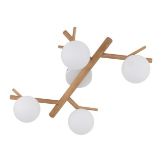 Plafonnier Sheron 4 lumières – blanc & pin – en métal et bois – style moderne