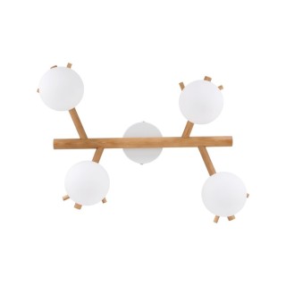 Plafonnier Sheron 4 lumières – blanc & pin – en métal et bois – style moderne