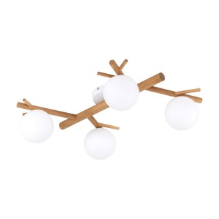Plafonnier Sheron 4 lumières – blanc & pin – en métal et bois – style moderne