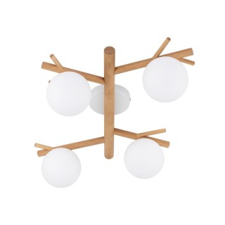 Plafonnier Sheron 4 lumières – blanc & pin – en métal et bois – style moderne
