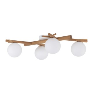 Plafonnier Sheron 4 lumières – blanc & pin – en métal et bois – style moderne