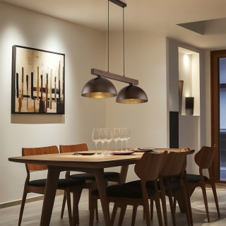 Suspension Oslo 2 lumières – brun & noix – en métal et bois – style moderne