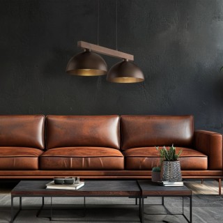 Suspension Oslo 2 lumières – brun & noix – en métal et bois – style moderne