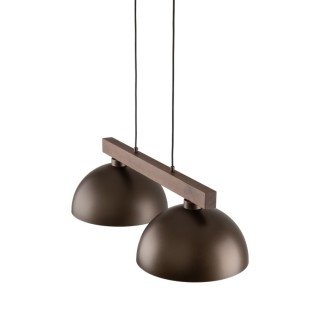 Suspension Oslo 2 lumières – brun & noix – en métal et bois – style moderne