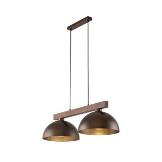Suspension Oslo 2 lumières – brun & noix – en métal et bois – style moderne
