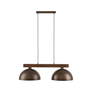 Suspension Oslo 2 lumières – brun & noix – en métal et bois – style moderne
