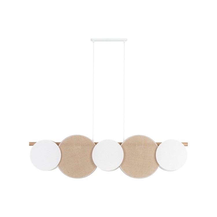 Suspension Pulse 5 lumières – blanc & pin – en métal et bois – style moderne
