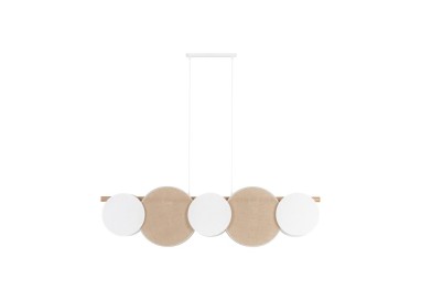 Suspension Pulse 5 lumières – blanc & pin – en métal et bois – style moderne