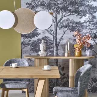 Suspension Pulse 5 lumières – blanc & pin – en métal et bois – style moderne