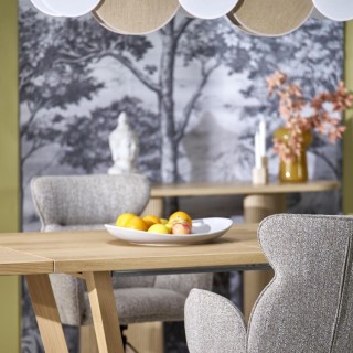 Suspension Pulse 5 lumières – blanc & pin – en métal et bois – style moderne