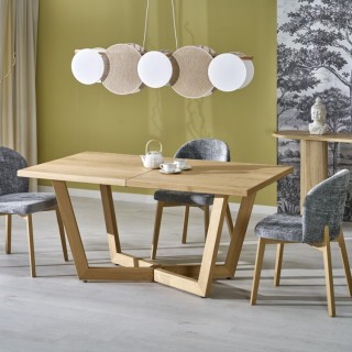 Suspension Pulse 5 lumières – blanc & pin – en métal et bois – style moderne