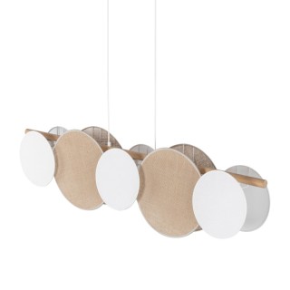 Suspension Pulse 5 lumières – blanc & pin – en métal et bois – style moderne
