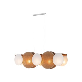Suspension Pulse 5 lumières – blanc & pin – en métal et bois – style moderne