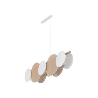 Suspension Pulse 5 lumières – blanc & pin – en métal et bois – style moderne