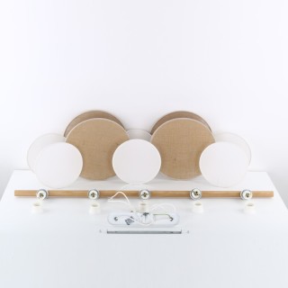 Suspension Pulse 5 lumières – blanc & pin – en métal et bois – style moderne