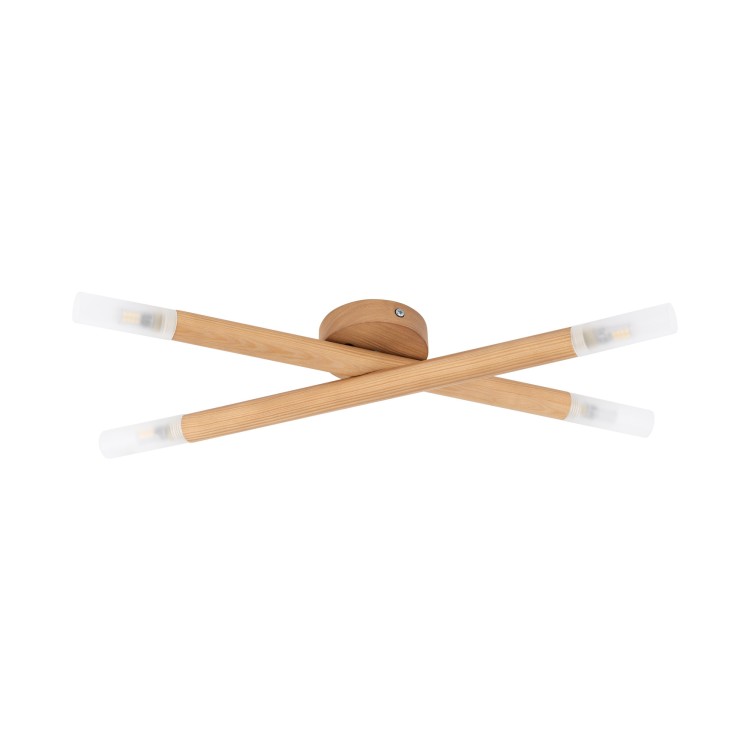 Plafonnier Noble 4 lumières – blanc & pin – en bois – style moderne