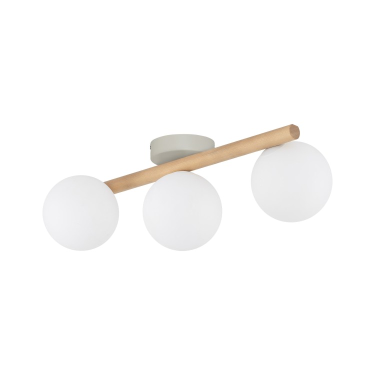 Plafonnier Estera 3 lumières – blanc & pin – en métal et bois – style moderne