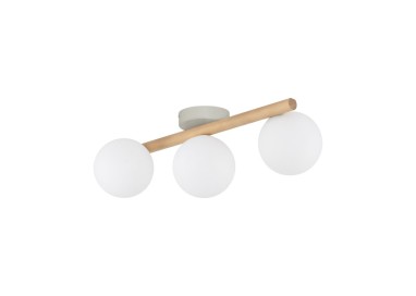 Plafonnier Estera 3 lumières – blanc & pin – en métal et bois – style moderne