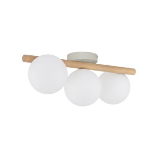 Plafonnier Estera 3 lumières – blanc & pin – en métal et bois – style moderne