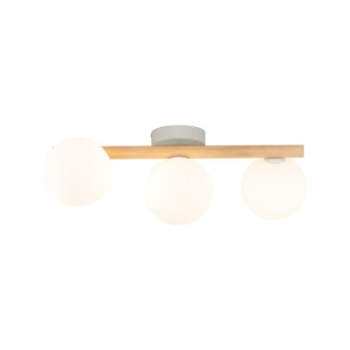 Plafonnier Estera 3 lumières – blanc & pin – en métal et bois – style moderne