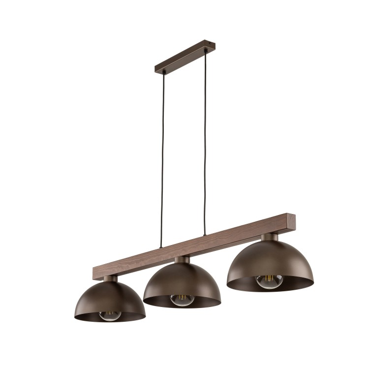 Suspension Oslo 3 lumières – brun & noix – en métal et bois – style moderne et loft