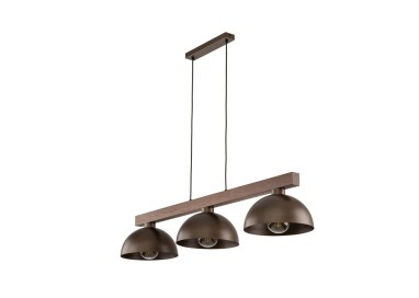 Suspension Oslo 3 lumières – brun & noix – en métal et bois – style moderne et loft